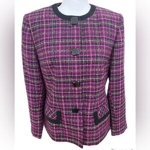 Sag Harbor Women's Tweed Purple Jacket Blazer Button Front Lined Size 10